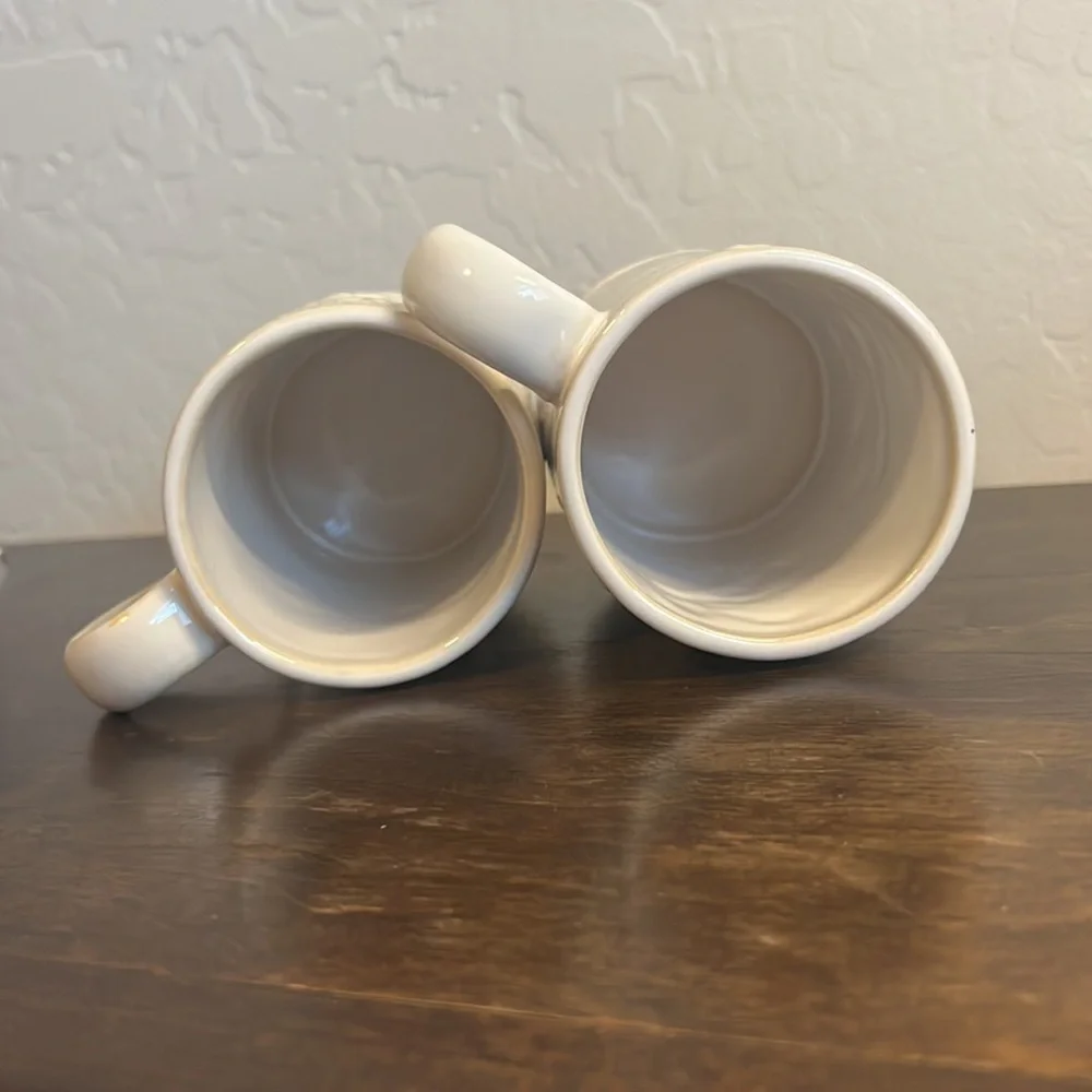William Sonoma Christmas coffee mug, Santa, Reindeer, Sleigh. Set of 2.
